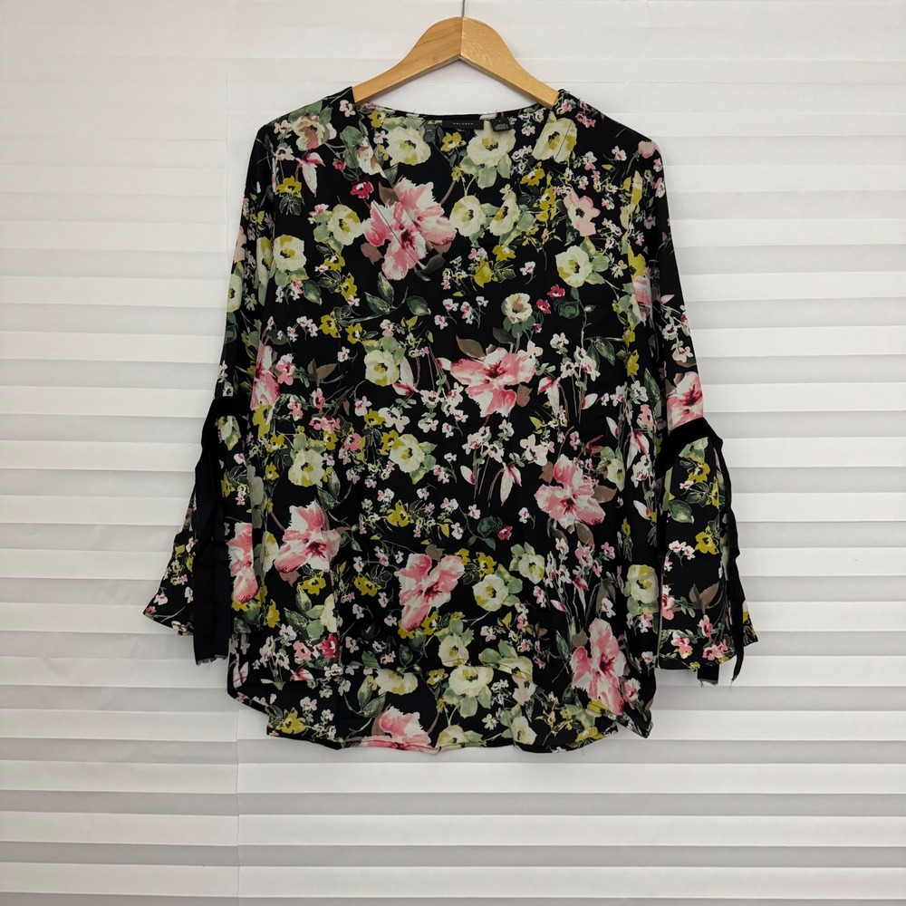 Halogen Floral V-Neck Bell Sleeve Blouse Black Pink Yellow Boho 1X